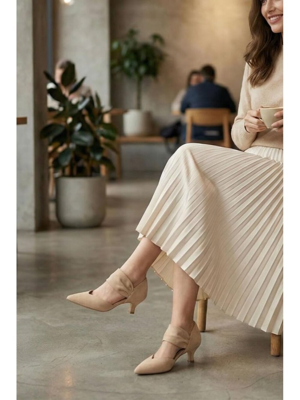 〽️Women's Suede Nude Low Kitten Heel Pointed Toe Slip On Pump Ankle Strap Shoes